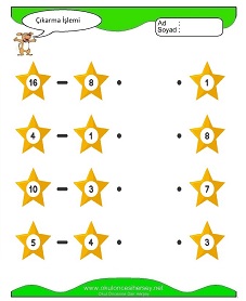 Çıkarma İşlemi Çalışma Sayfaları